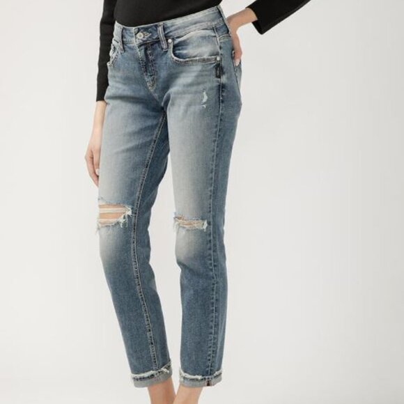 Levi's Silver Jeans Co® Sam Boyfriend Jeans with Lined Destruction Size 27  NWOT - Picture 1 of 11